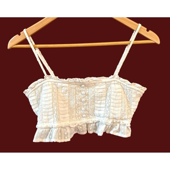 American Eagle Women's Bohemian Lace Cottagecore Cropped Tank Top Medium Ruffle - Picture 1 of 5